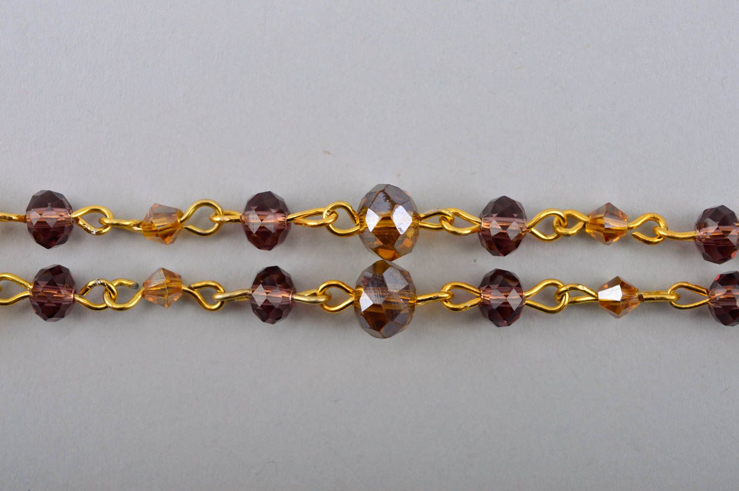 Golden color two layers chain bracelet with golden color beads photo 4