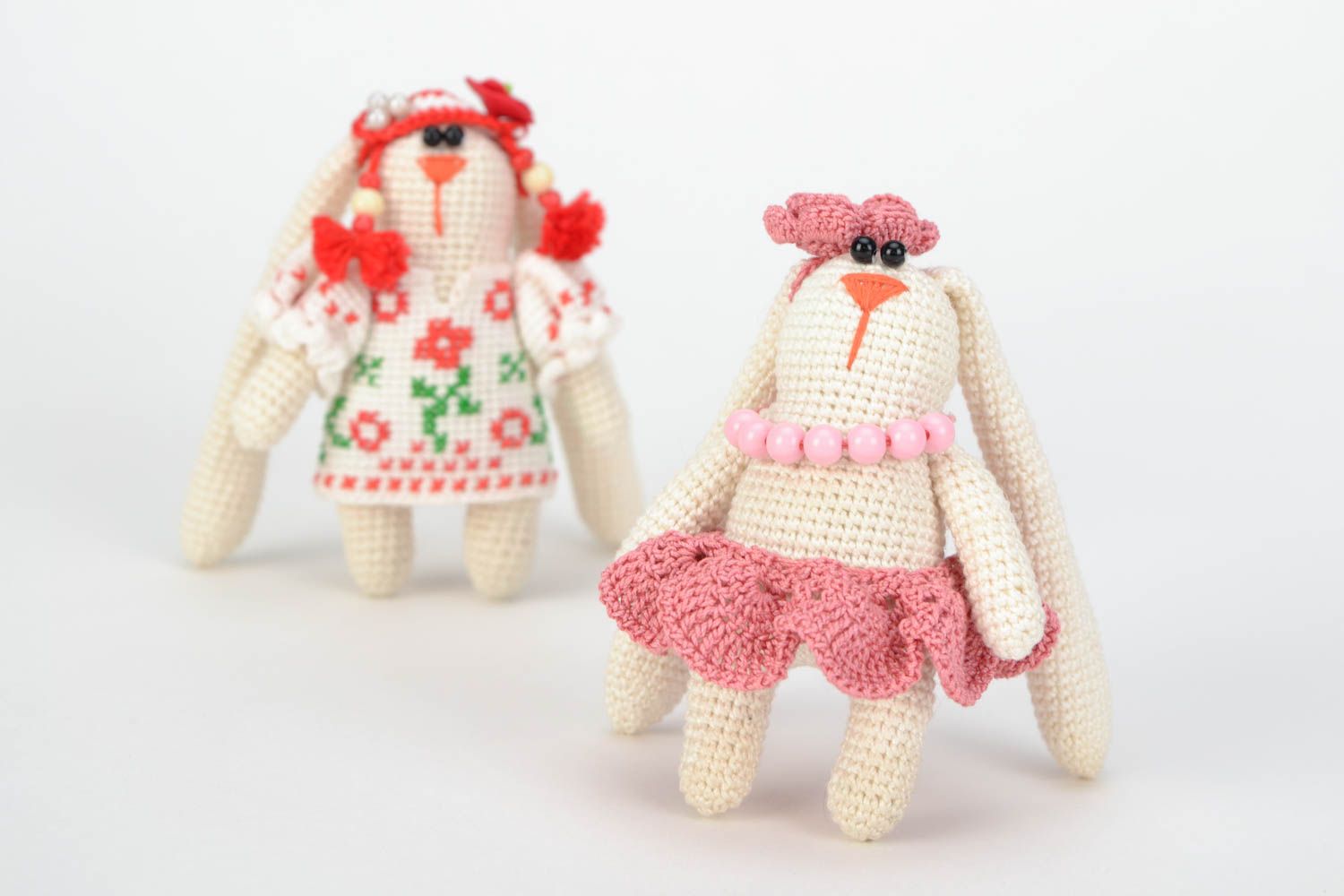 Small handmade soft toy crocheted of cotton threads Stylish Bunny photo 1