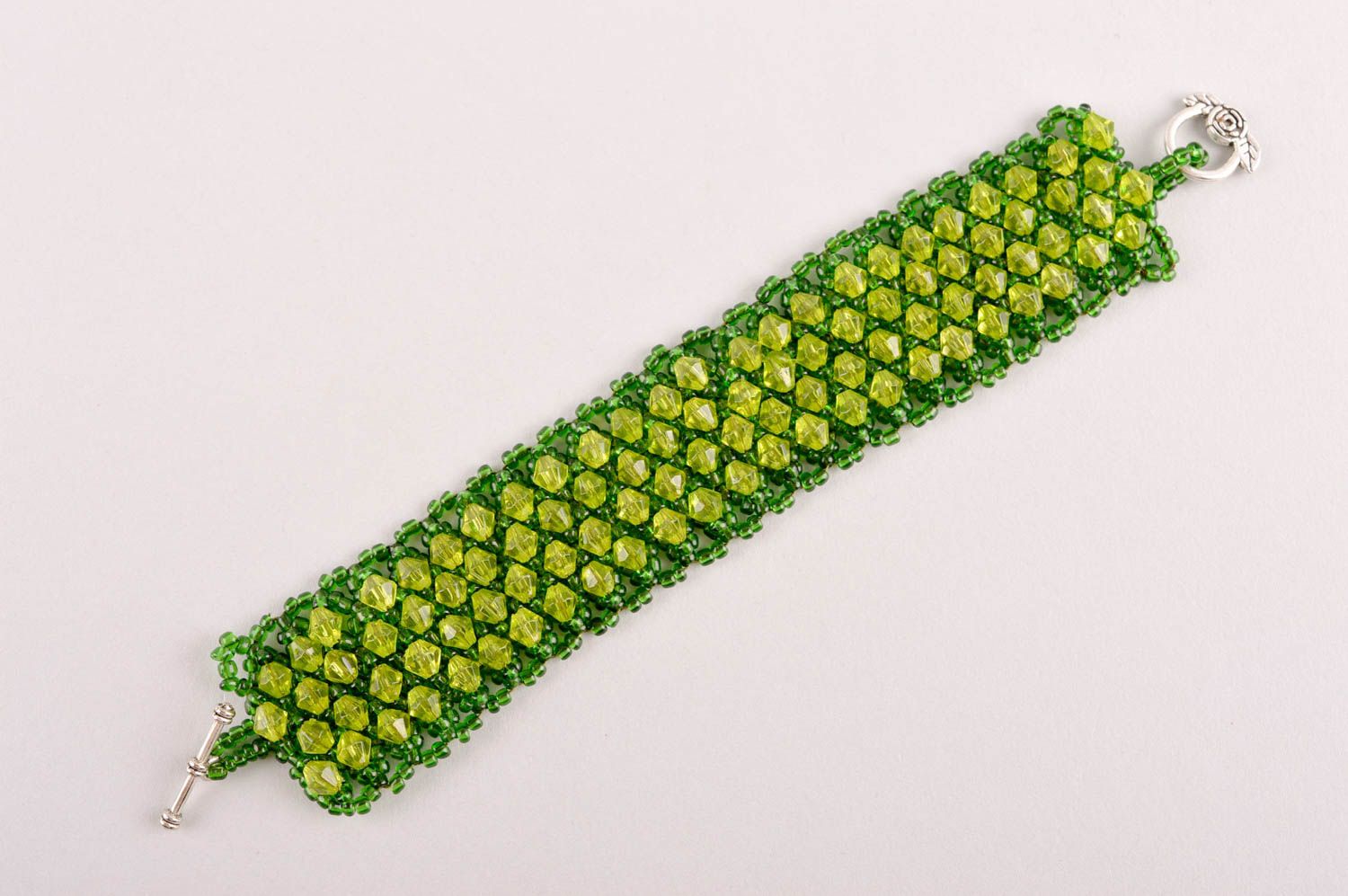 Bracelet en perles de rocaille Bijou fait main large vert Cadeau femme photo 5