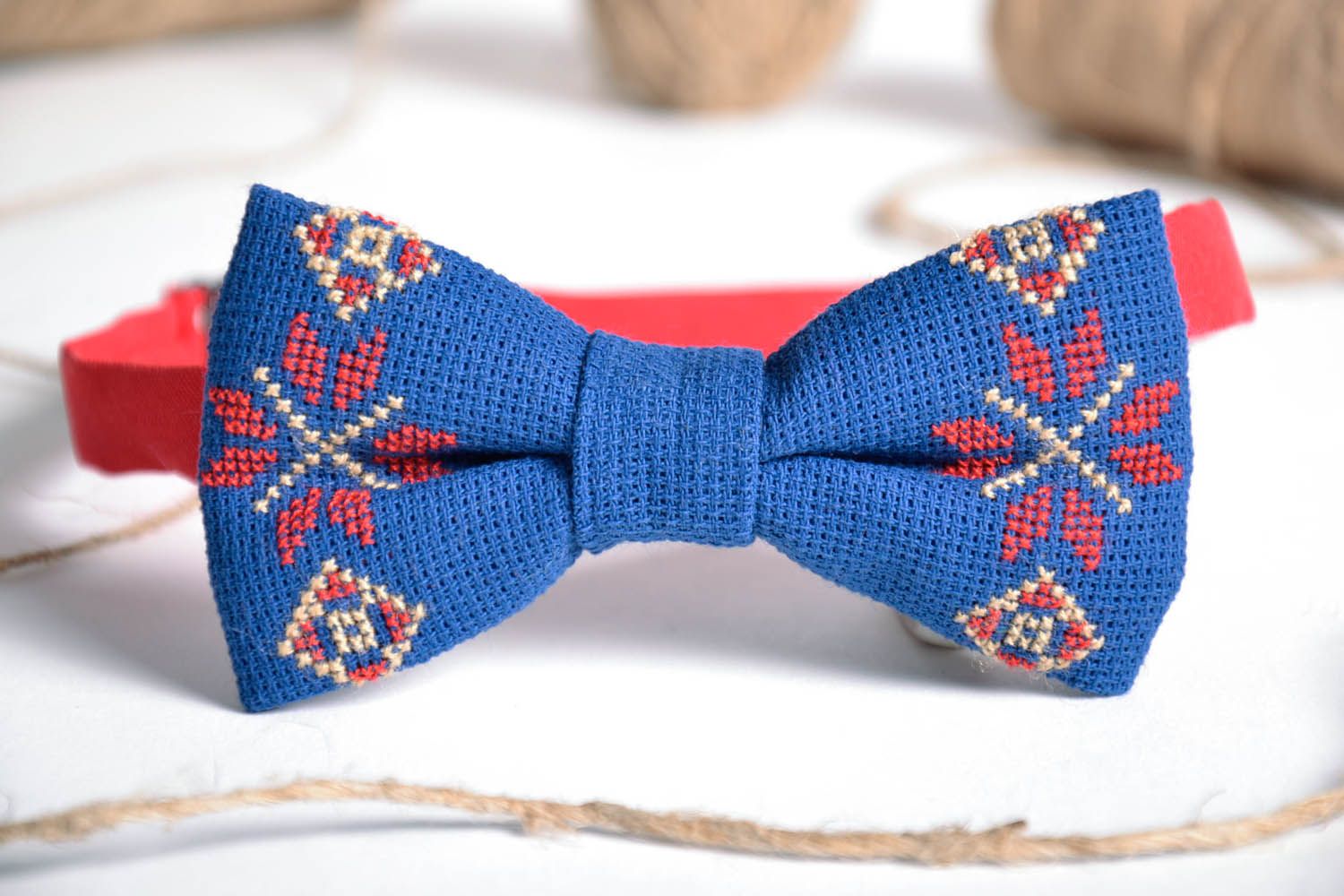 Bow tie made of blue gabardine photo 1