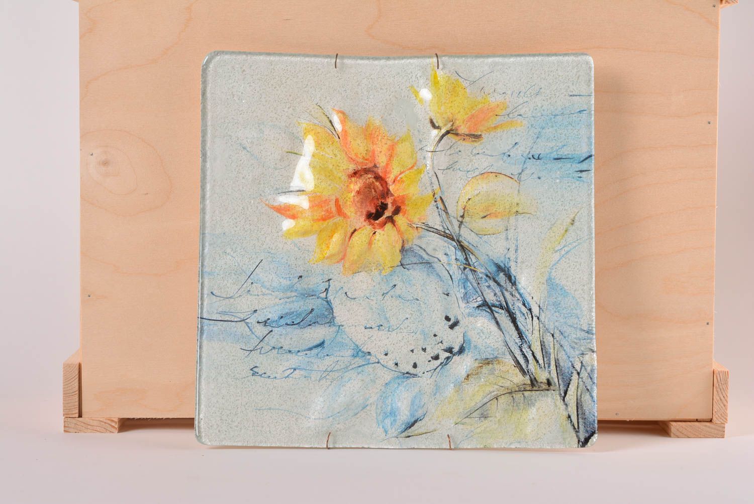 Deko Teller handgefertigt Wandbild Glas Geschenkidee für Frau Sonnenblumen foto 1