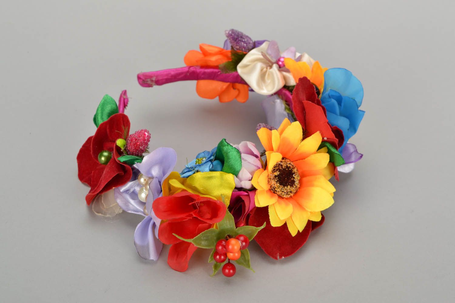 Serre tête fleurs multicolores fait main photo 1