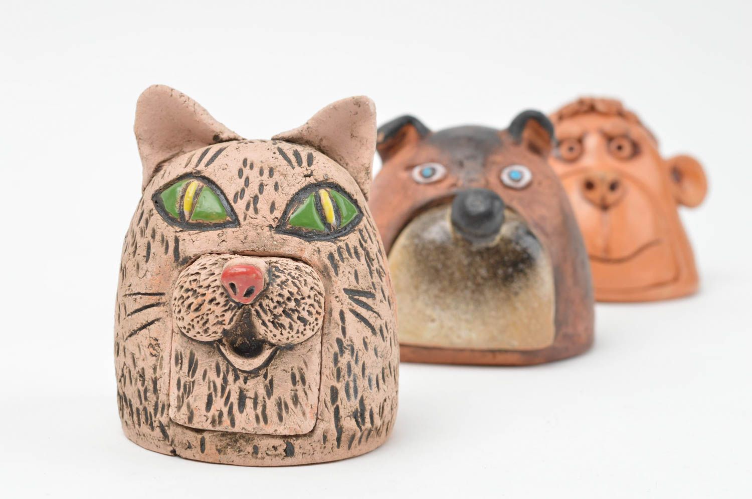 Boîtes en céramique faites main 3 pièces ensemble décoratif singe ours et chat photo 2