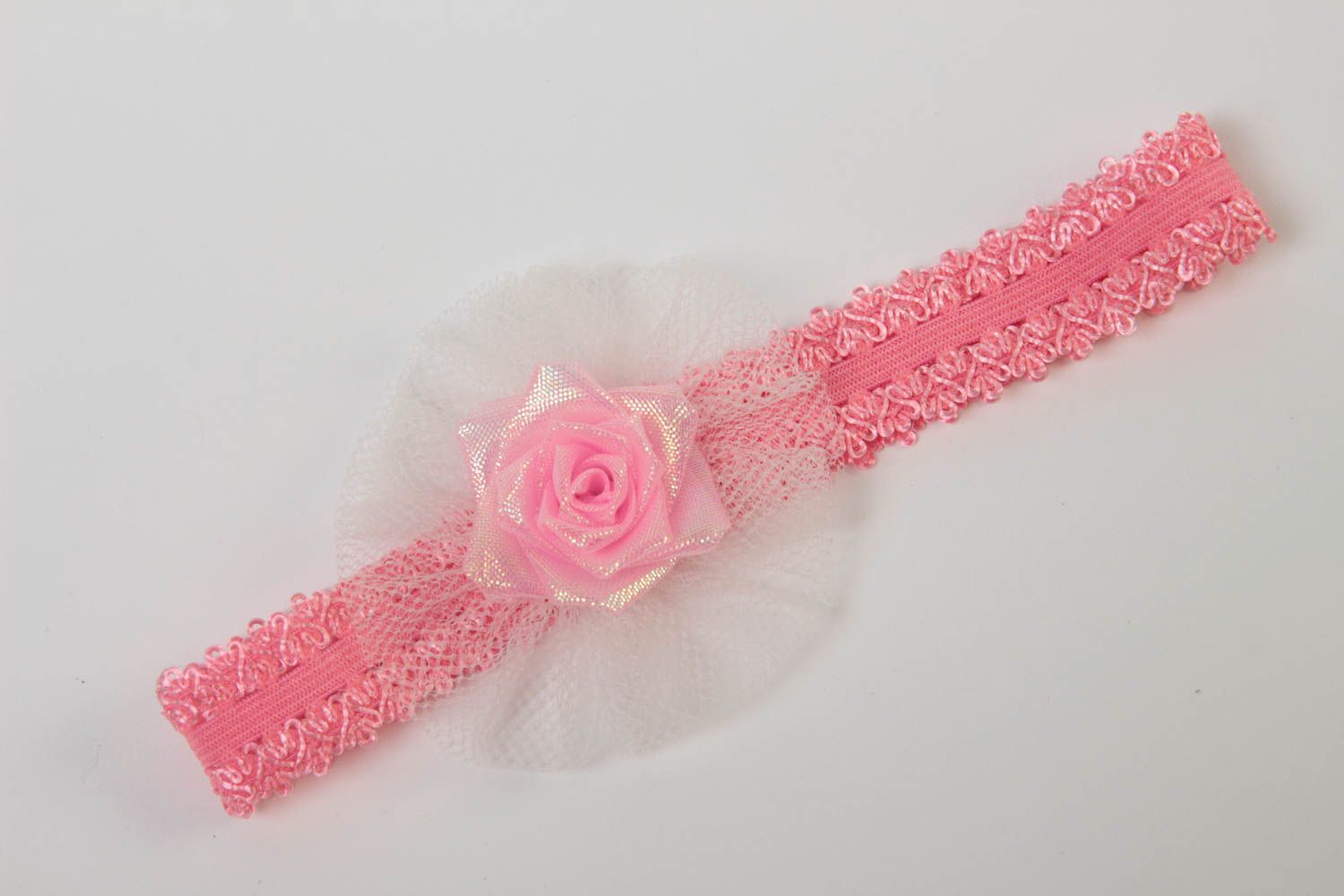 Розовая повязка на голову с цветком ручной работы для новорожденных подарок фото 2