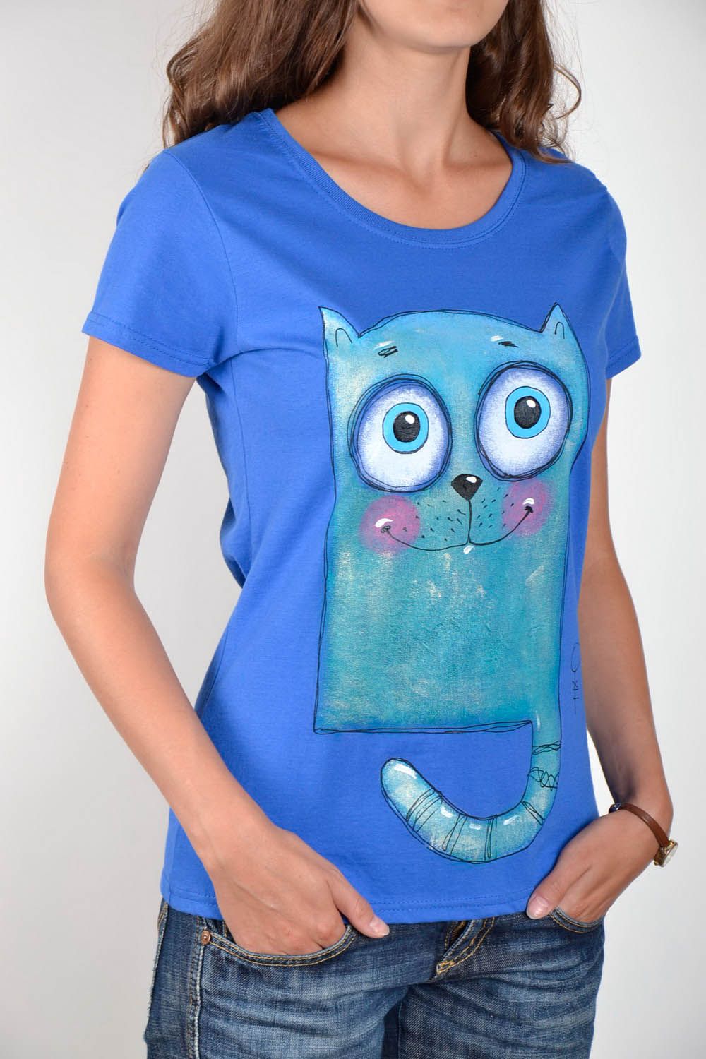 Blaues T-Shirt Katze foto 1