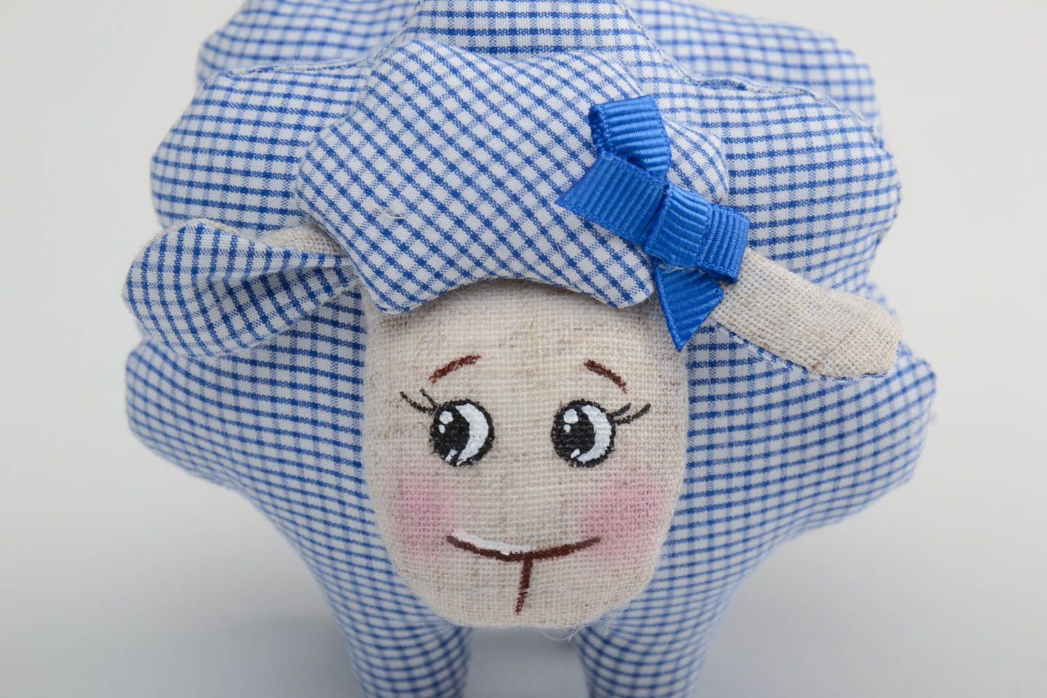 Handmade checkered linen fabric soft toy for children and interior photo 3