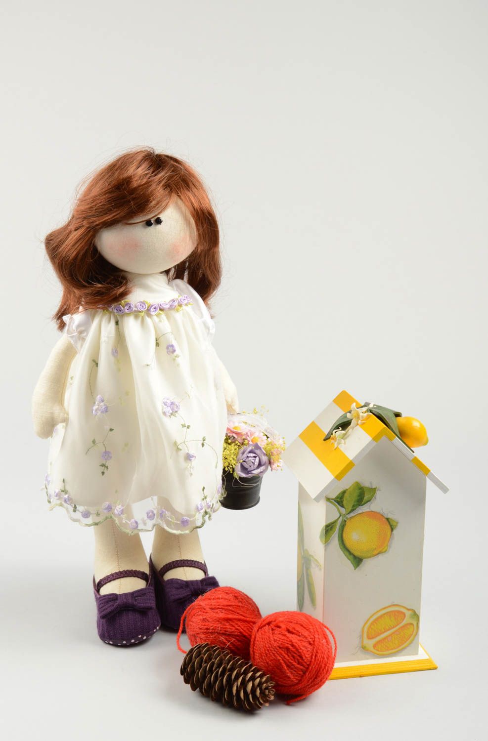 Кукла ручной работы кукла из ткани мягкая кукла из льна в летнем платье фото 5