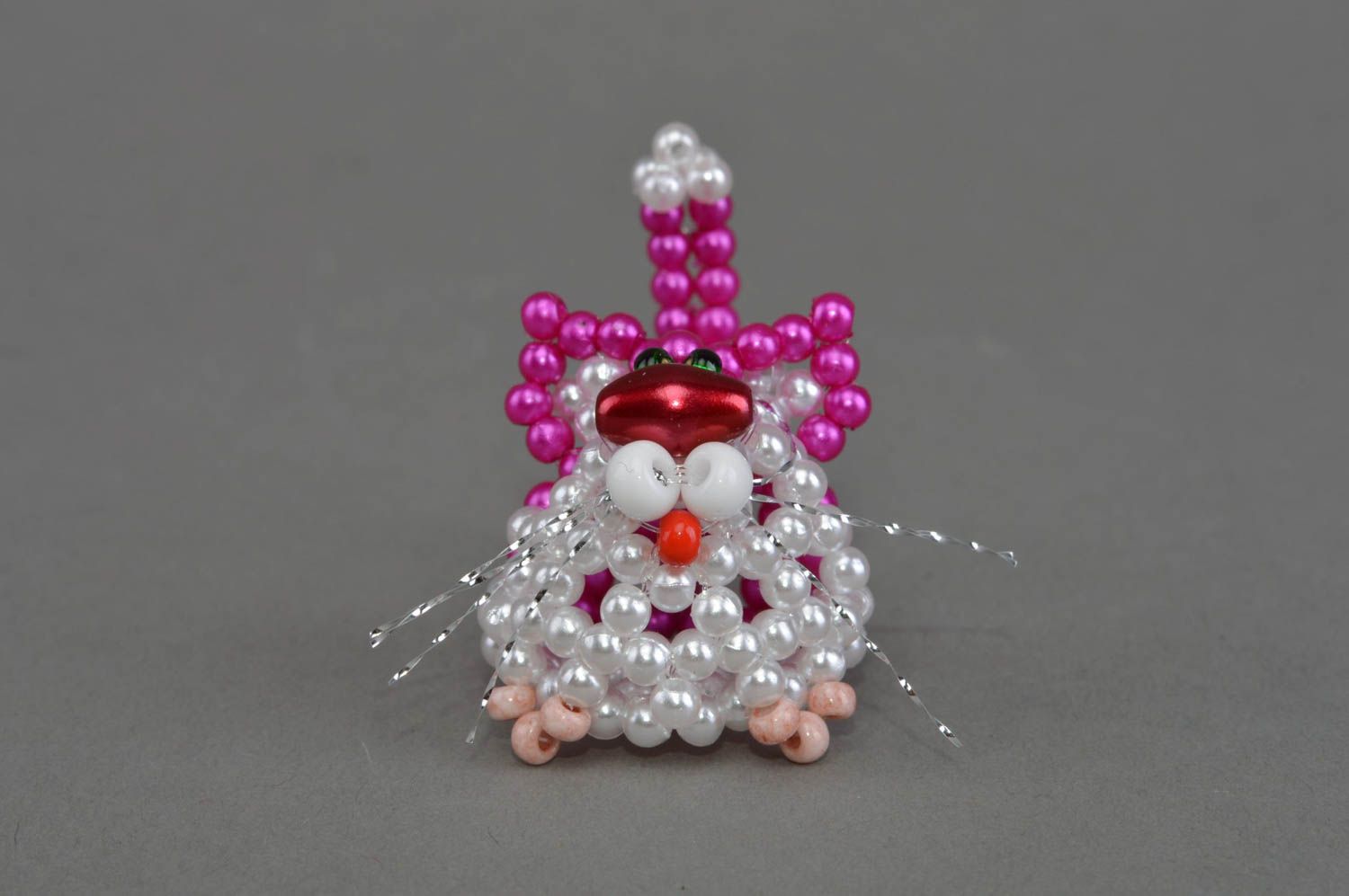 Figurine de chat rose en perles de rocaille faite main décoration d'intérieur photo 4
