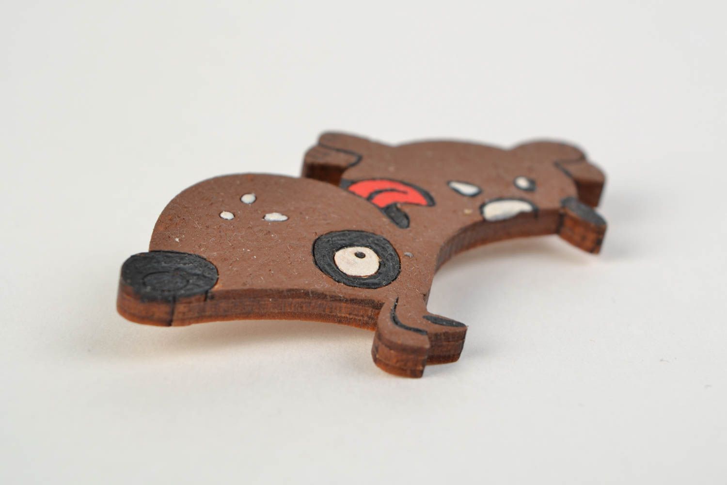 Lustige kleine braune handgemachte Brosche aus Holz mit Bemalung für Kinder Hund foto 5