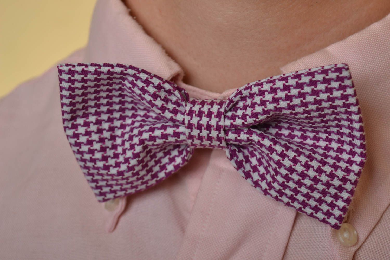 Beautiful handmade designer elegant fabric bow tie with motley coloring photo 1