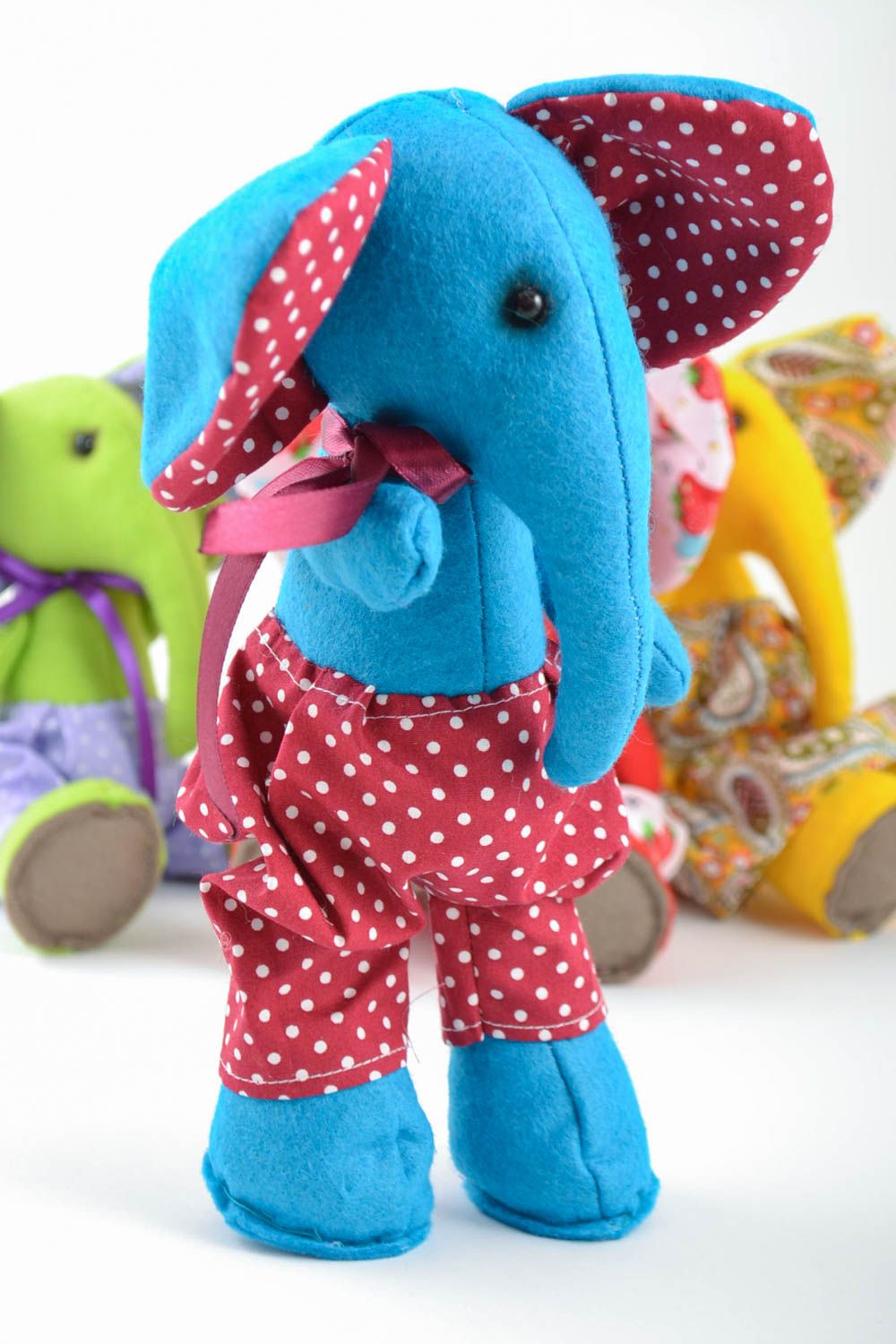Unusual beautiful blue handmade felt fabric soft toy elephant photo 1