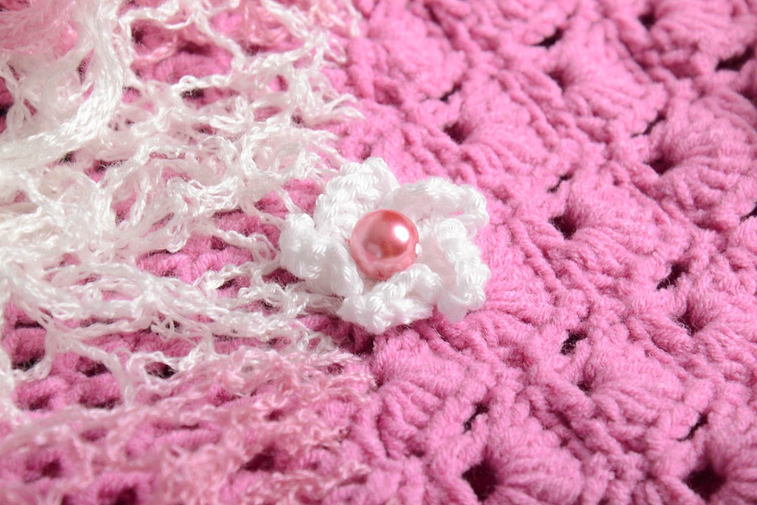 Jupe fille fait main Jupe tricot au crochet design rose blanc Vêtement fille photo 5
