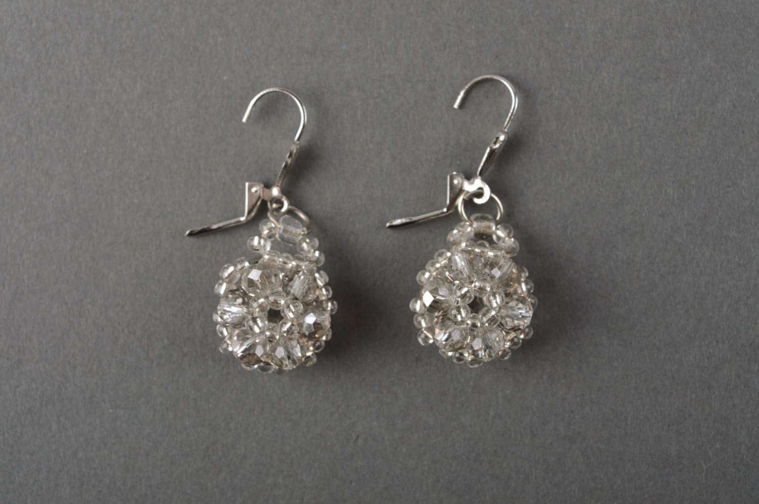 Handmade crystal earrings with charms evening jewelry handmade beaded accessory photo 4