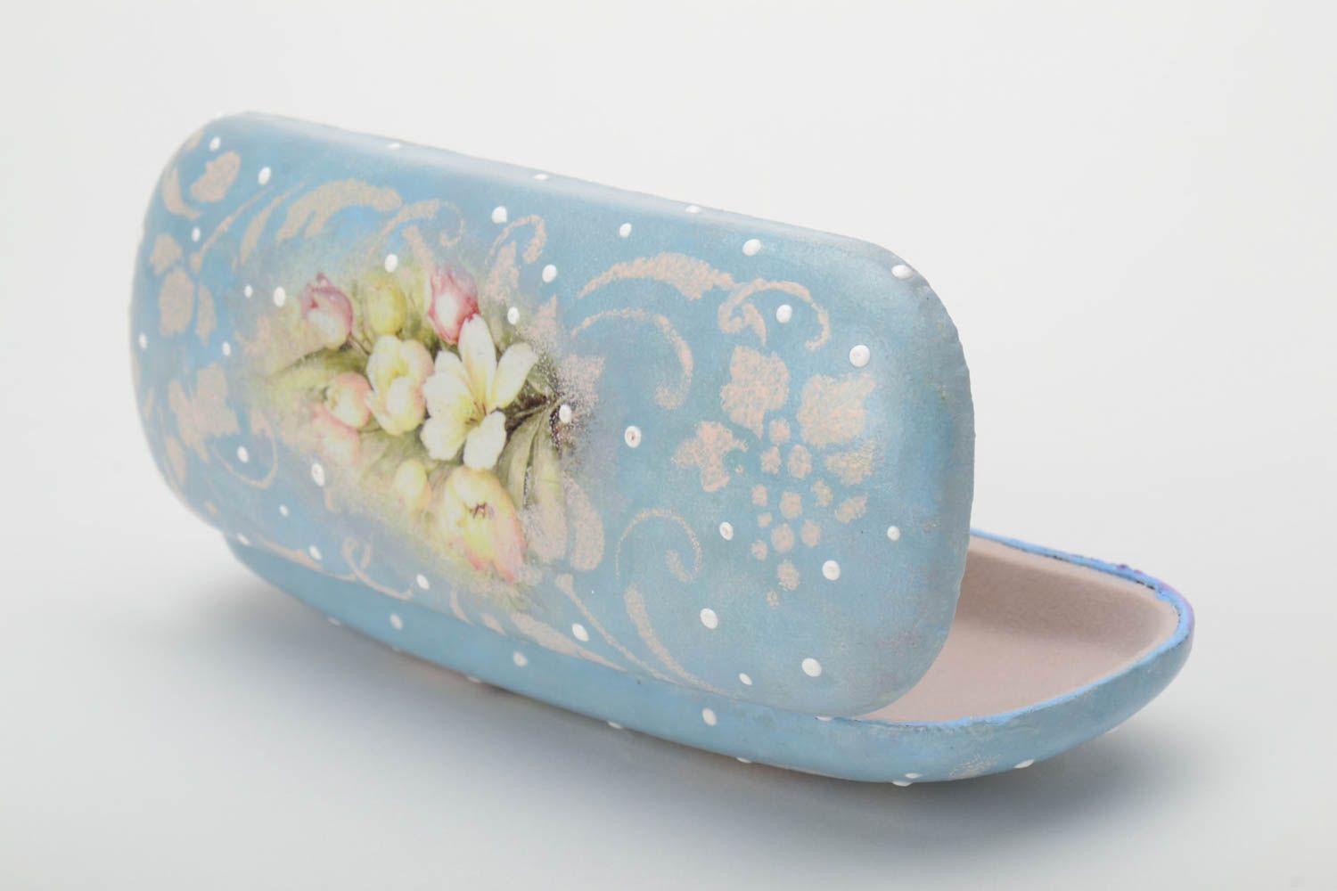 Handmade schönes bemaltes Brillenetui aus Plastik mit Kunstleder originell foto 3