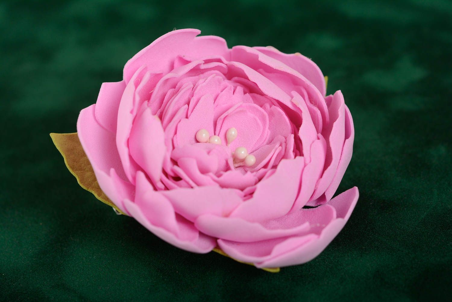 Handmade decorative pink flower brooch made of plastic suede foamiran designer jewelry photo 1