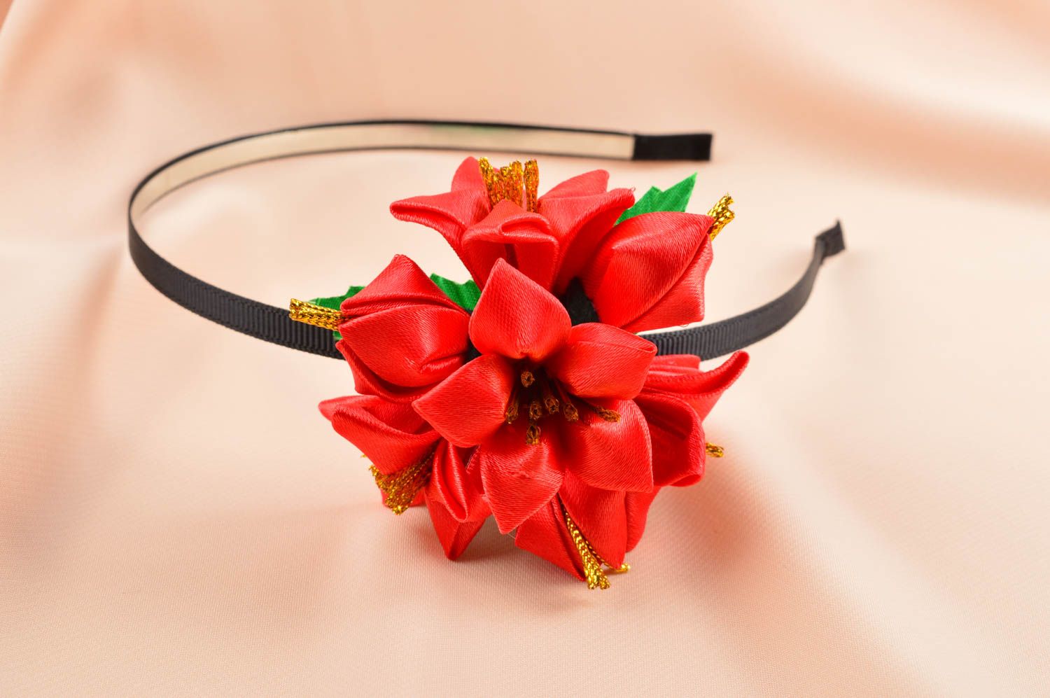 Serre-tête fleur fait main Accessoire cheveux rouge original Cadeau pour femme photo 5