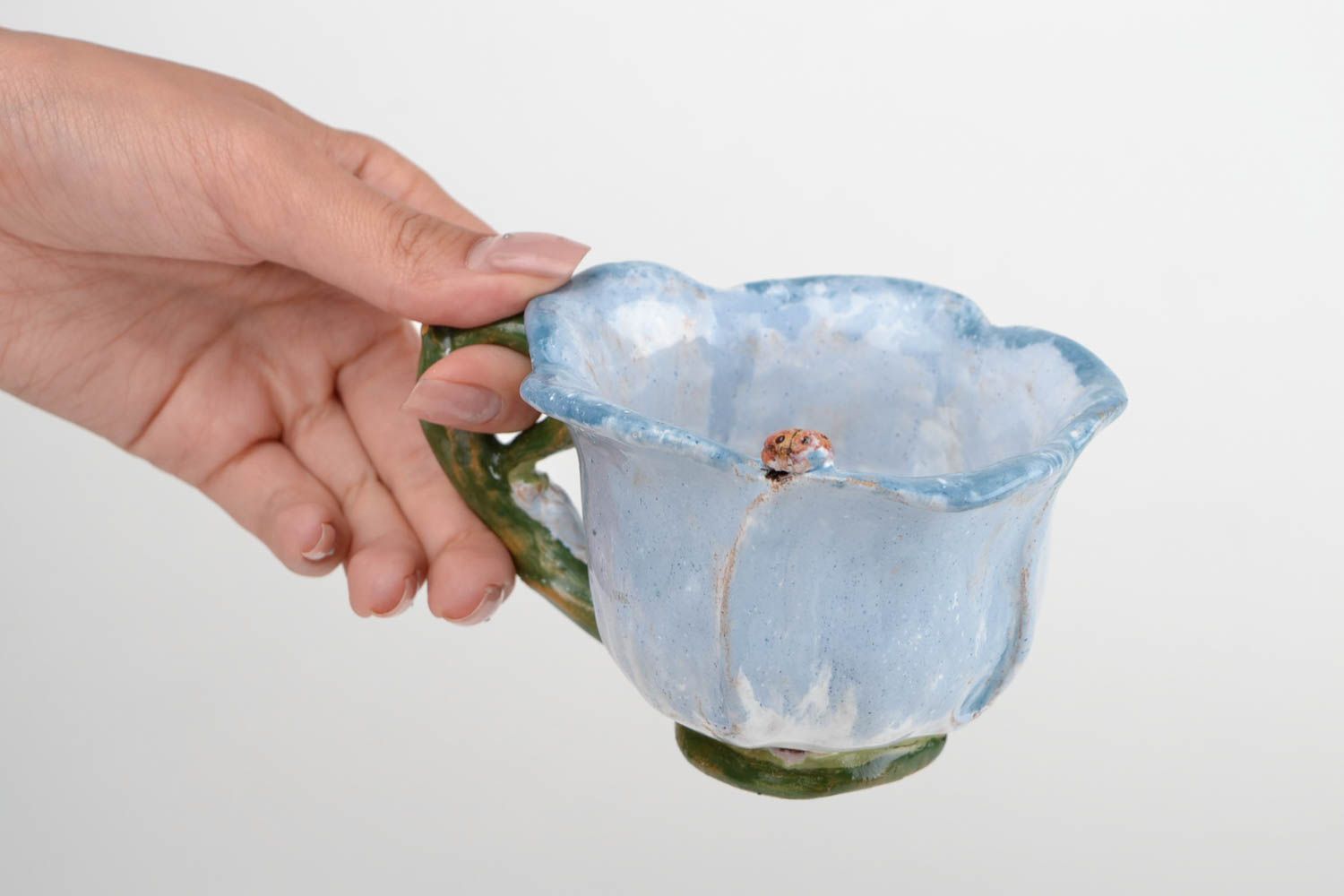 8,5 oz porcelain tea cup in the shape of blue tulip with handle 0,63 lb
 photo 2