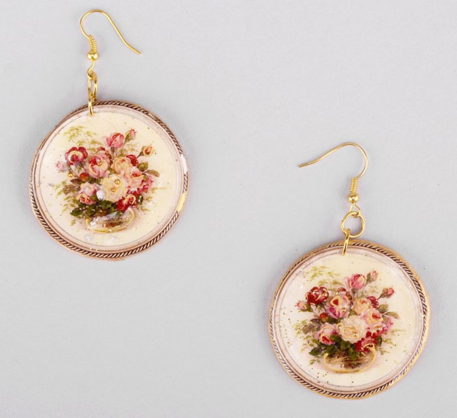 Boucles d'oreilles pendantes rondes avec fleurs Bouquet de fleurs vintages photo 2
