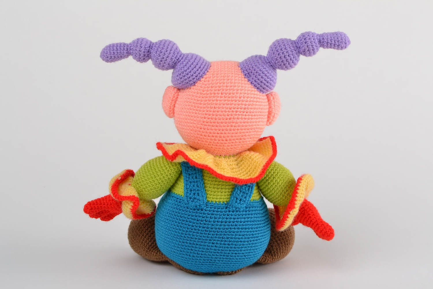 Handmade designer soft toy crocheted of acrylic threads colorful bright clown photo 5