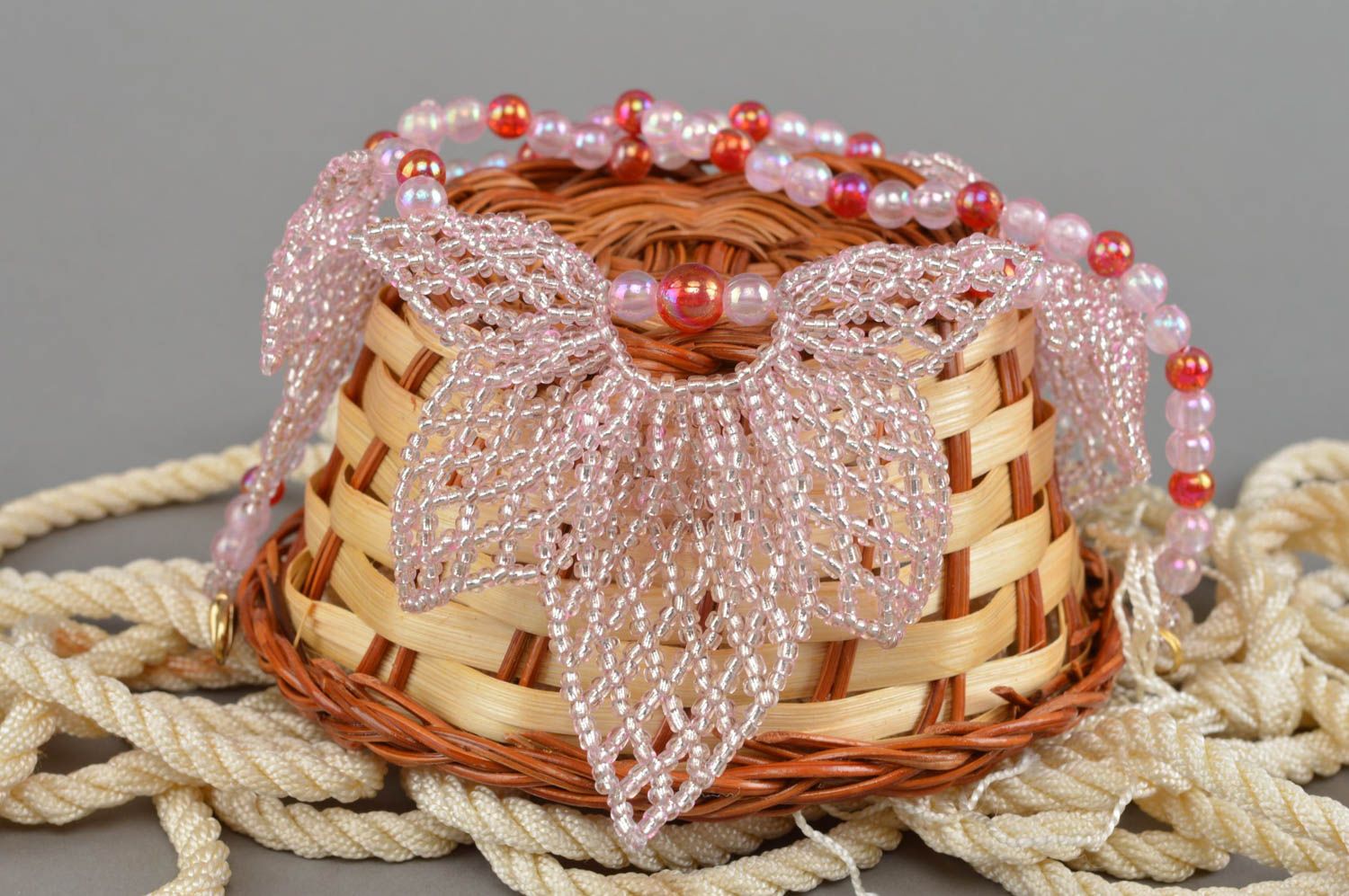 Beaded handmade necklace handmade accessory for girls evening jewelry photo 1