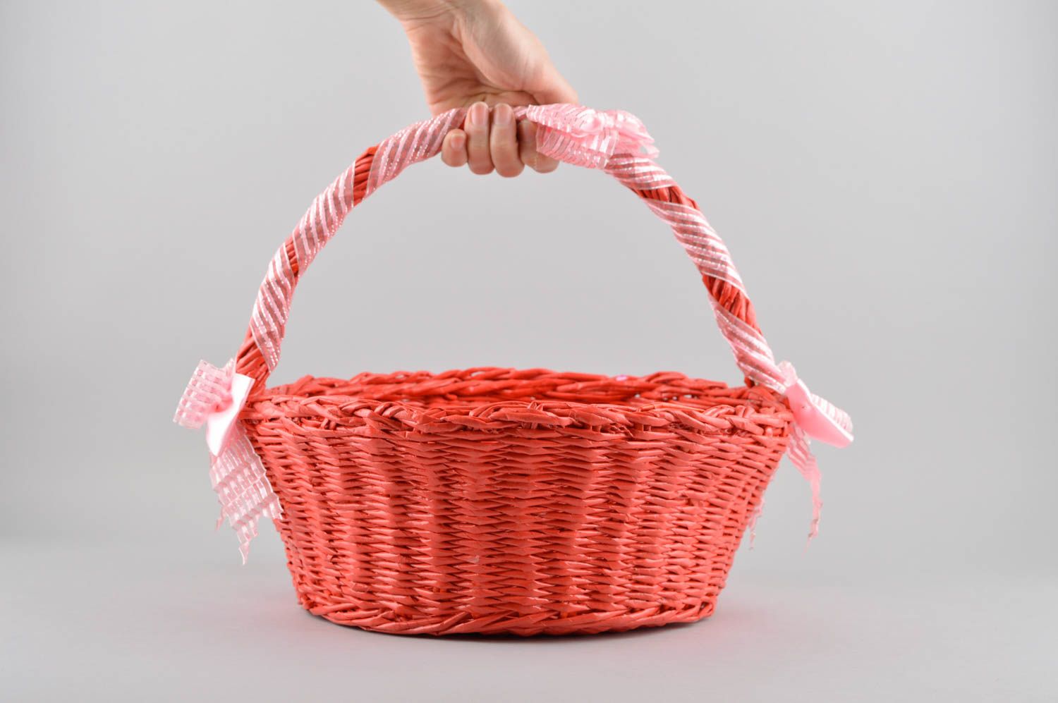 Handmade wicker basket gift basket pink handmade basket unusual gift home decor photo 5