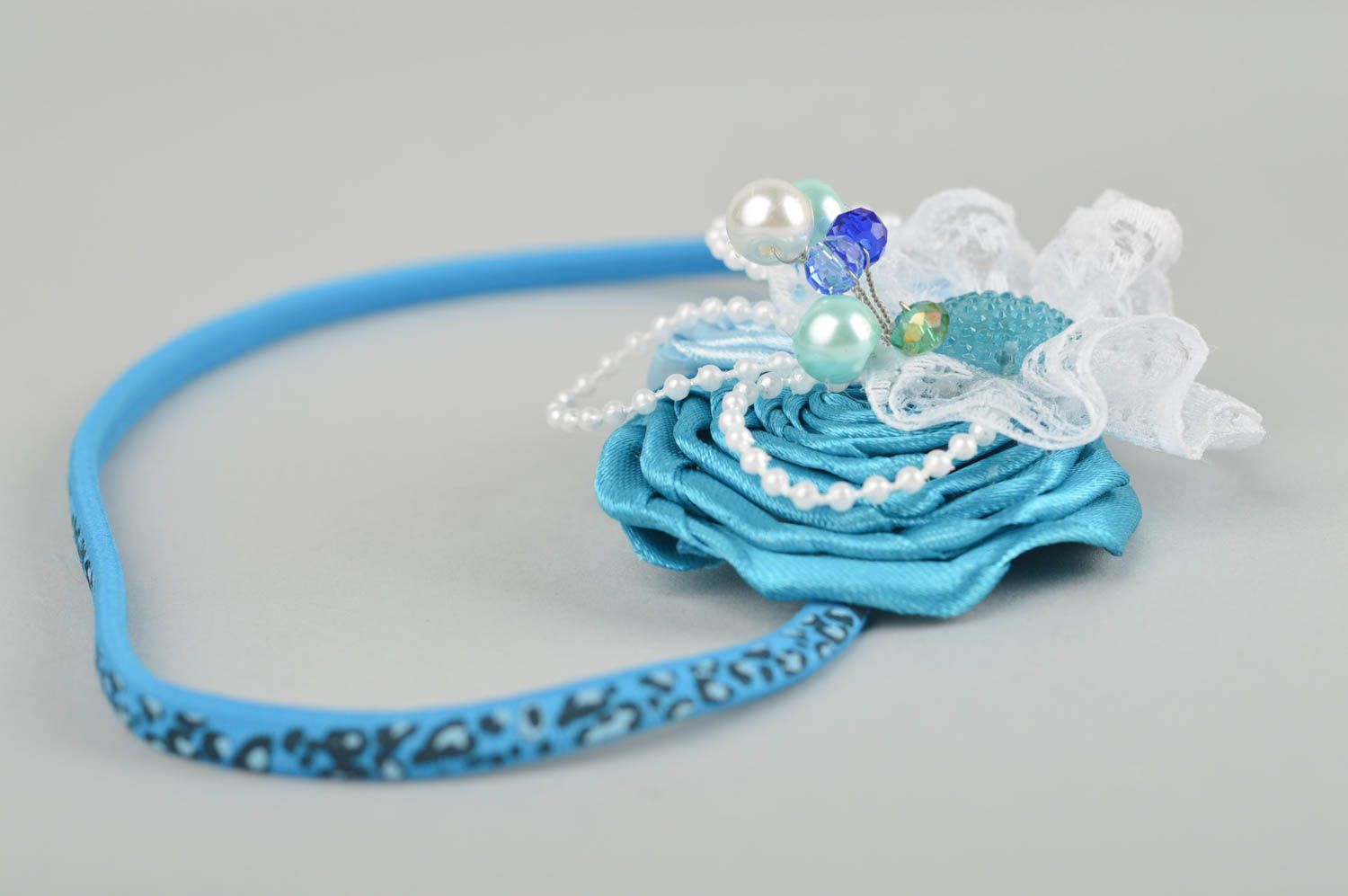 Bandeau avec fleur fait main Accessoire cheveux fin bleu Cadeau pour fille photo 2