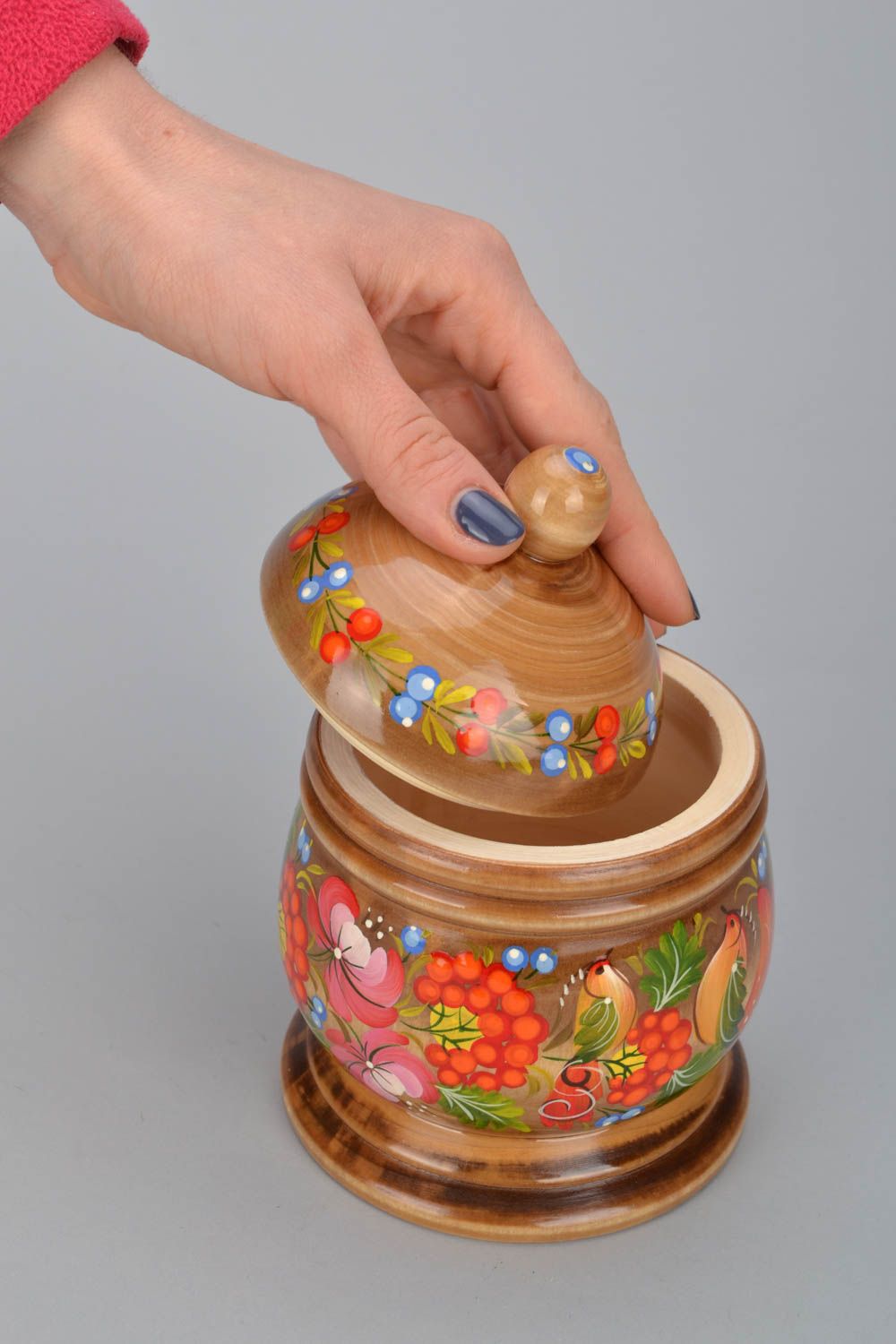 Pot en bois avec couvercle fait main photo 1