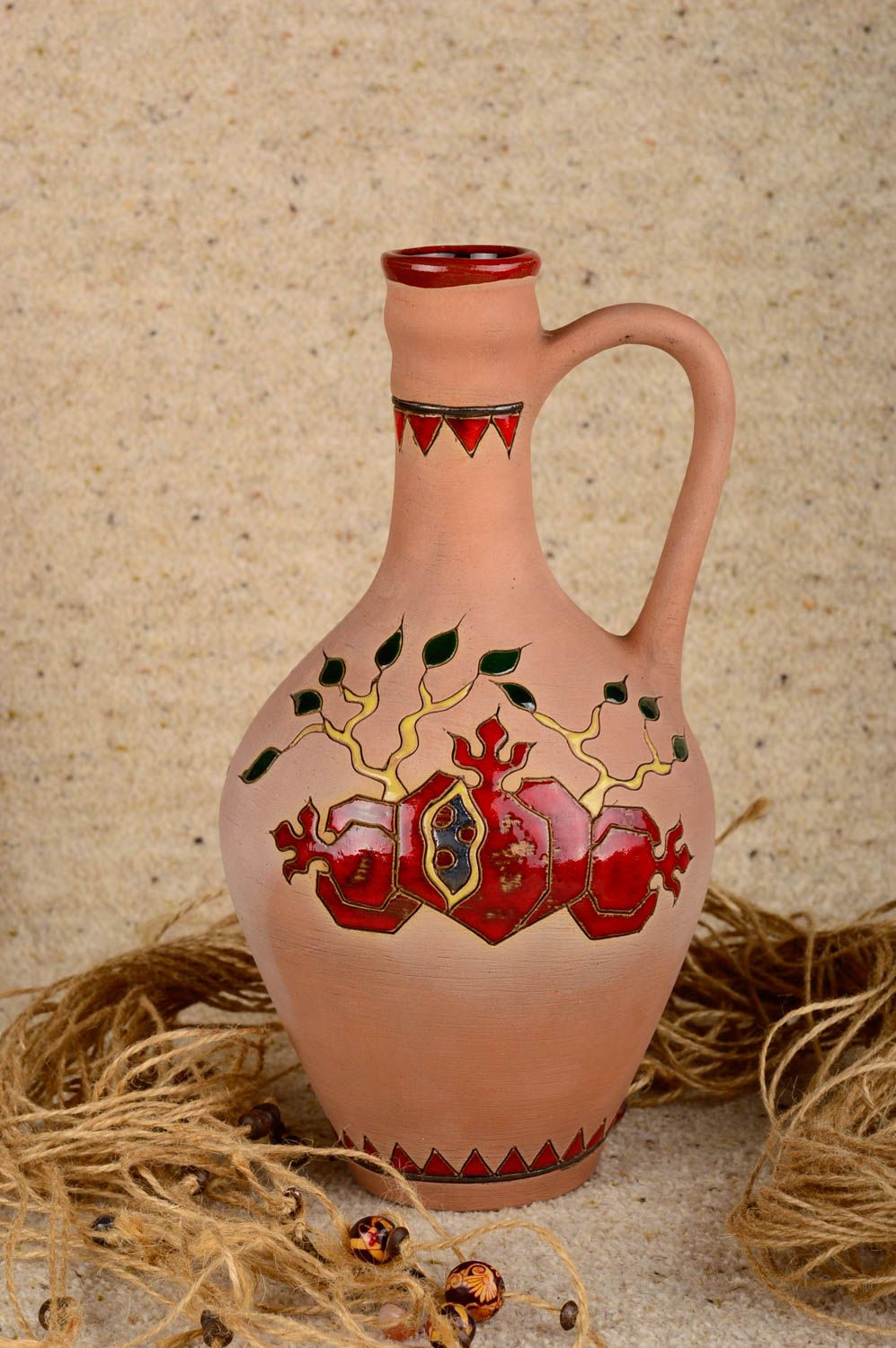45 oz handmade ceramic wine carafe with hand-painted picture 1,7 lb photo 5
