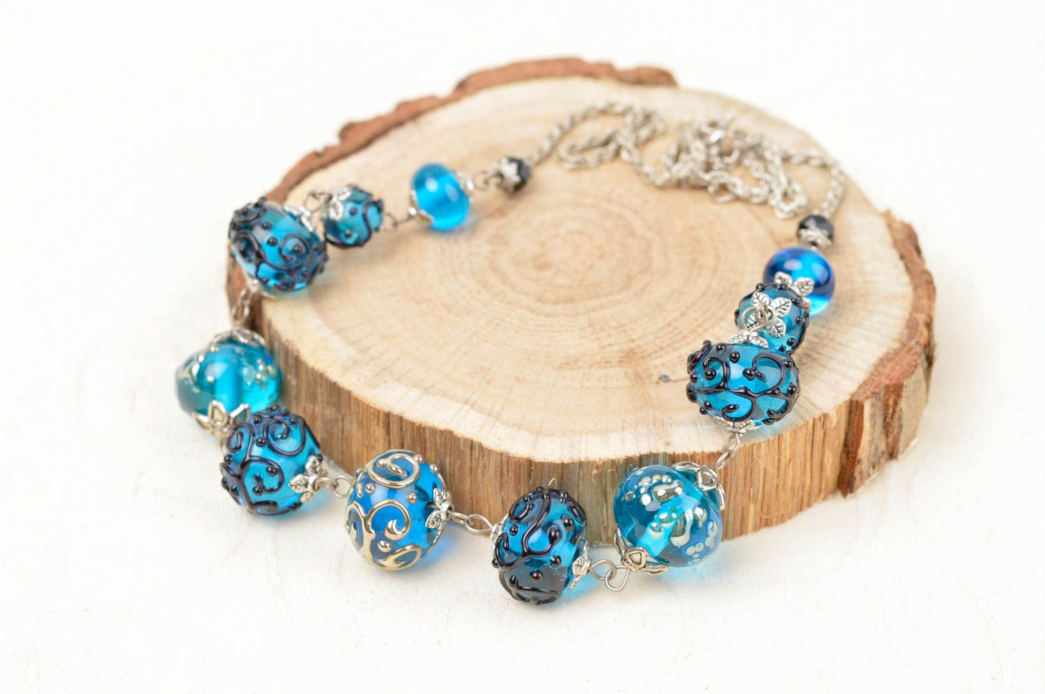 Handmade Damen Collier in Blau Modeschmuck Halskette Accessoire für Frauen foto 1