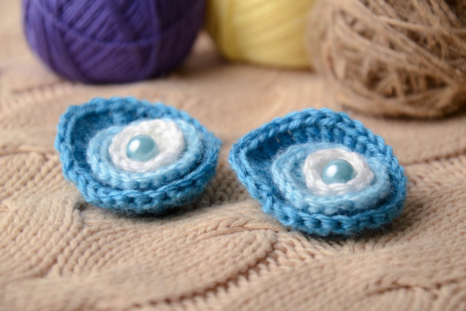Crochet hair clips Blue Flowers photo 1