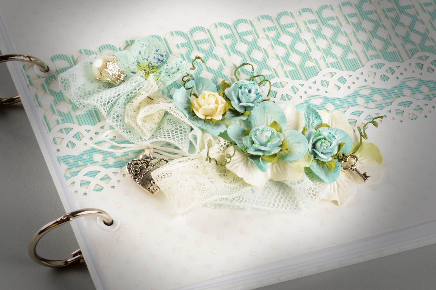 Blaues schönes Gästebuch handmade für Glückwünsche zur Hochzeit Scrapbooking foto 1