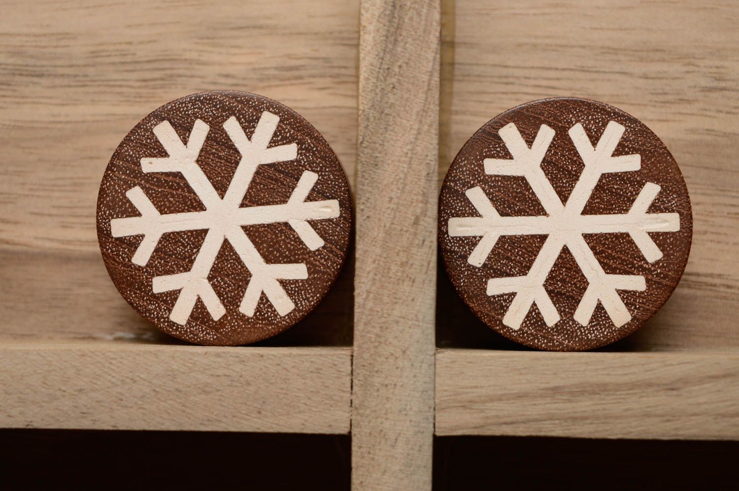 Handmade wooden plug earrings with engraving photo 1