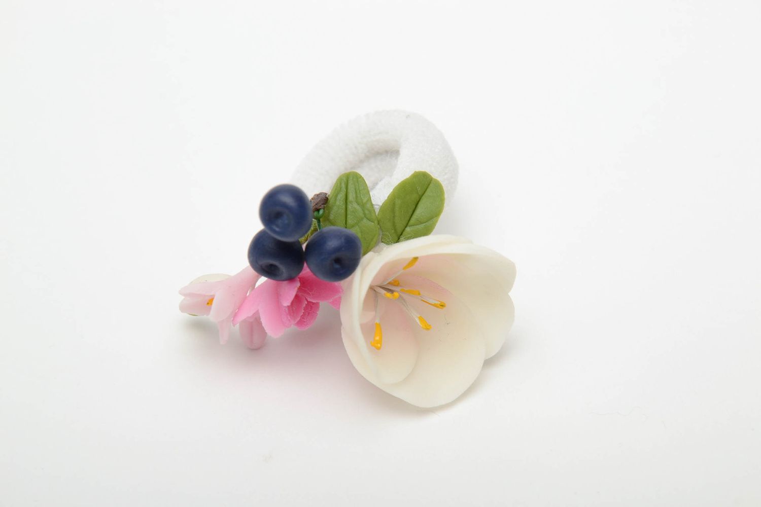 Beautiful hair tie with polymer clay flower photo 2