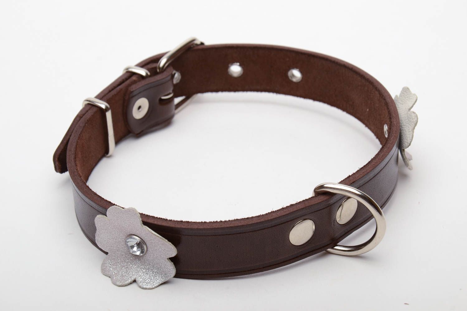 Leather dog collar with flower photo 3