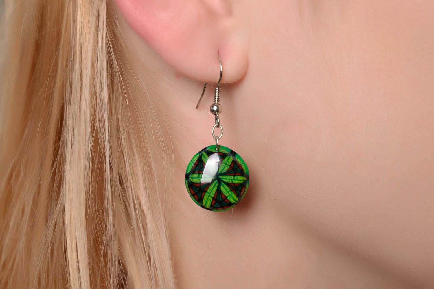 Polymer clay green earrings photo 4