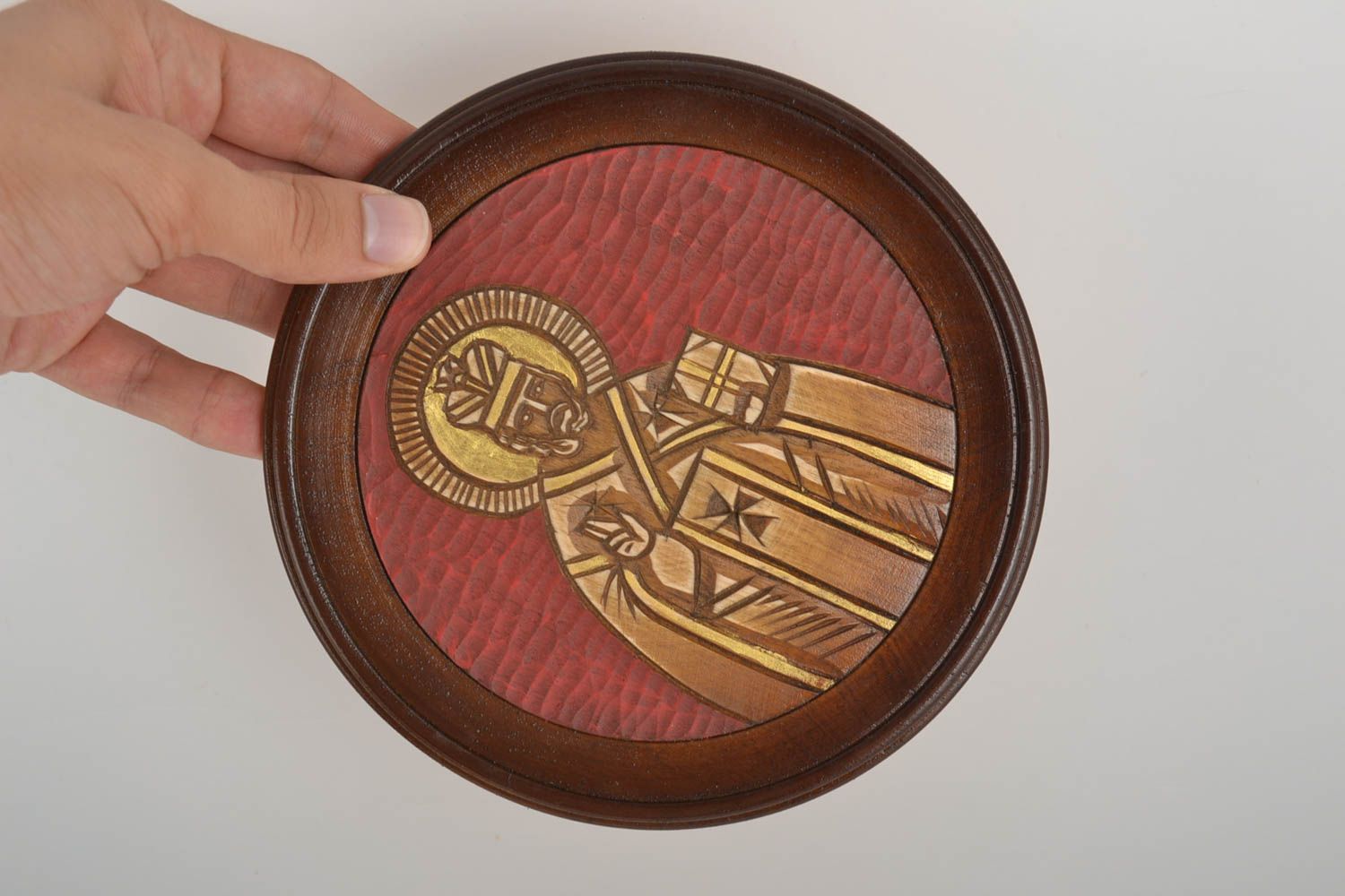Plato de madera hecho a mano decoración de casa original icono religioso  foto 5