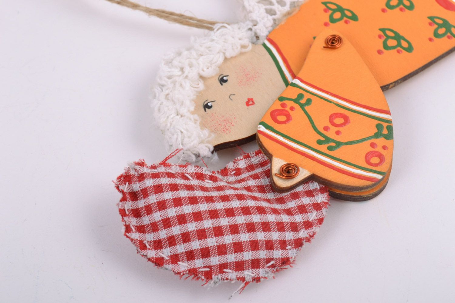 Homemade wooden interior wall hanging decoration orange angel with soft heart photo 4