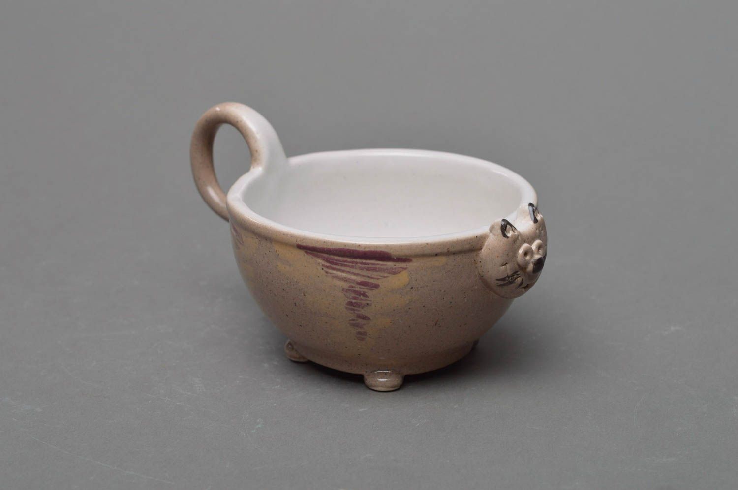 Tasse originale petite faite main en porcelaine en forme de chat gris vaisselle photo 1