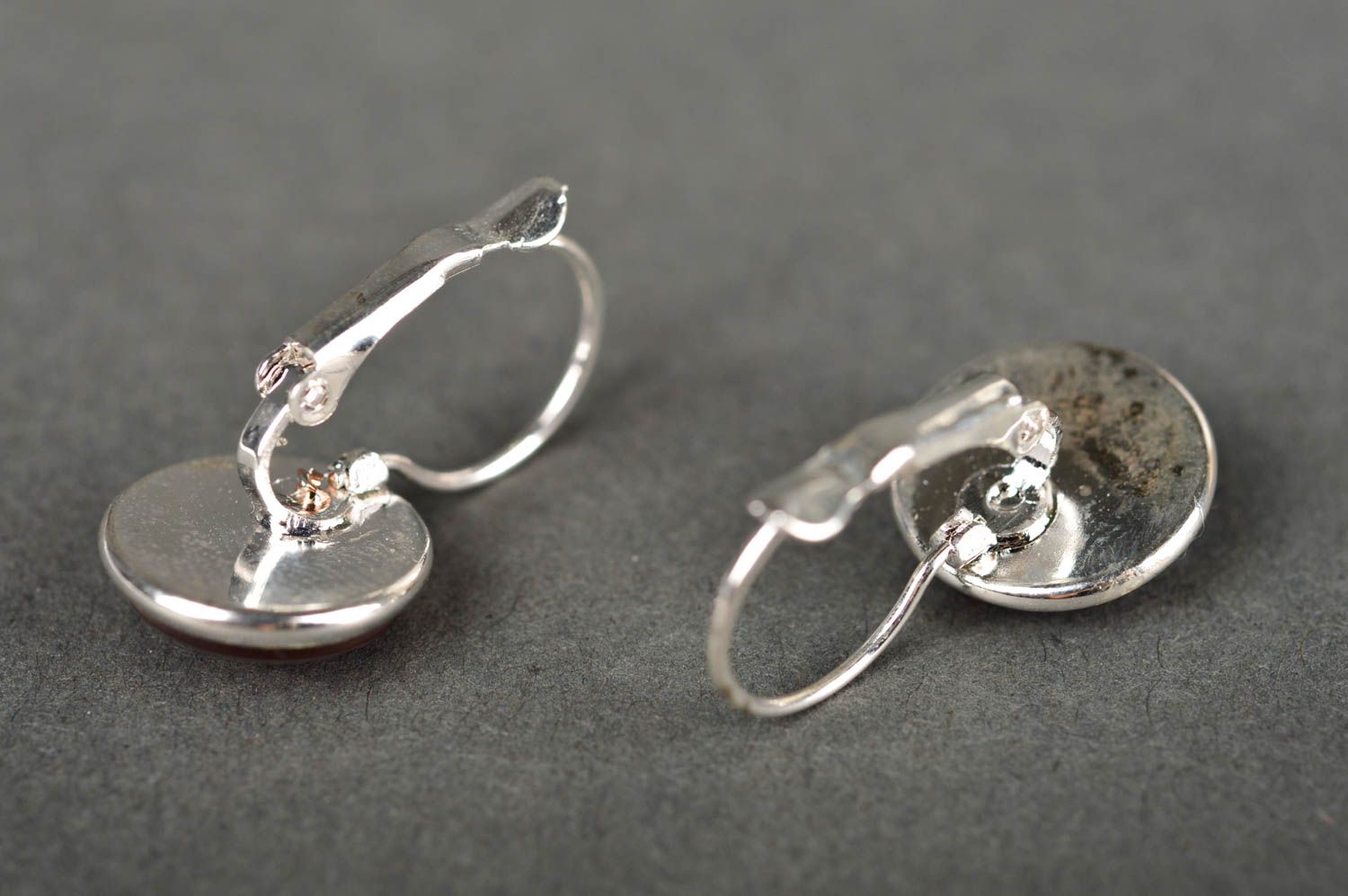 Elegant earrings with print handmade jewelry cabochon earrings vintage jewelry photo 4