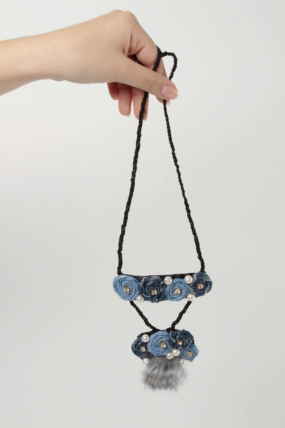 Stylish handmade fabric pendant textile necklace flower pendant necklace photo 2