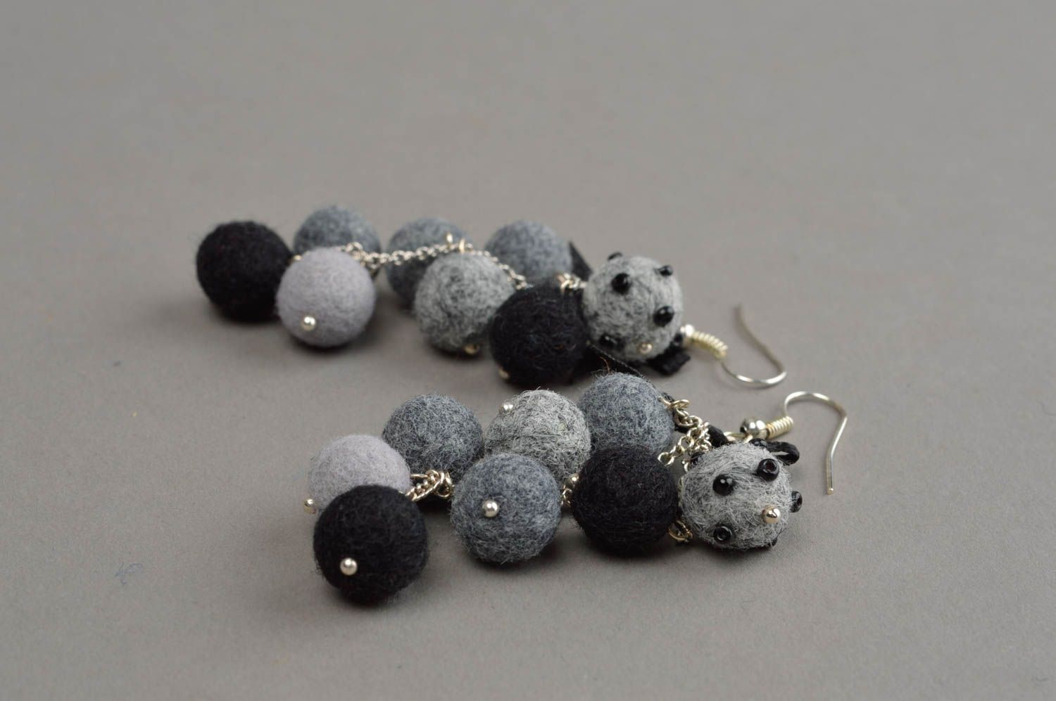 Dangling earrings handmade jewelry felted balls cool earrings gifts for girl photo 4