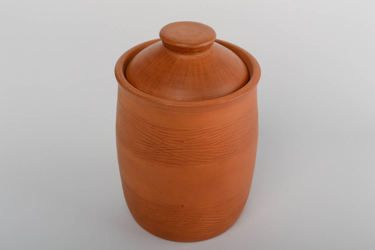 Beautiful handmade designer terracotta clay pot with lid for bulk products photo 4