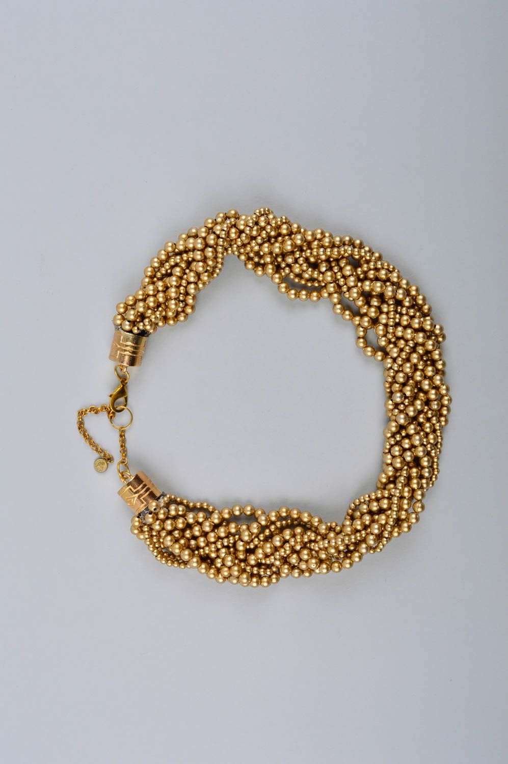 Ожерелье из бисера украшение ручной работы колье из бусин золотистого оттенка фото 2