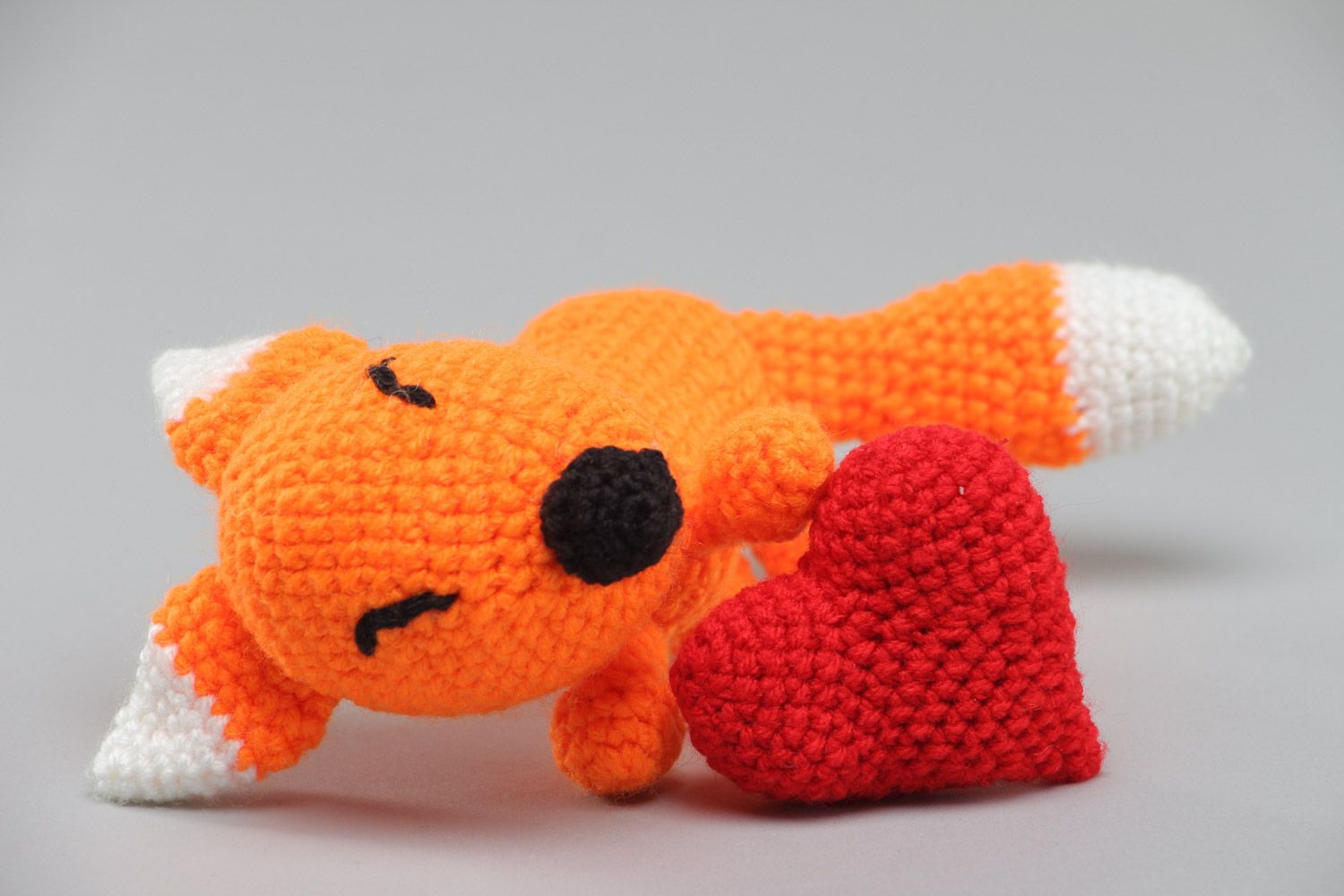 Lovely handmade soft toy crochet of acrylic threads Red Fox photo 3