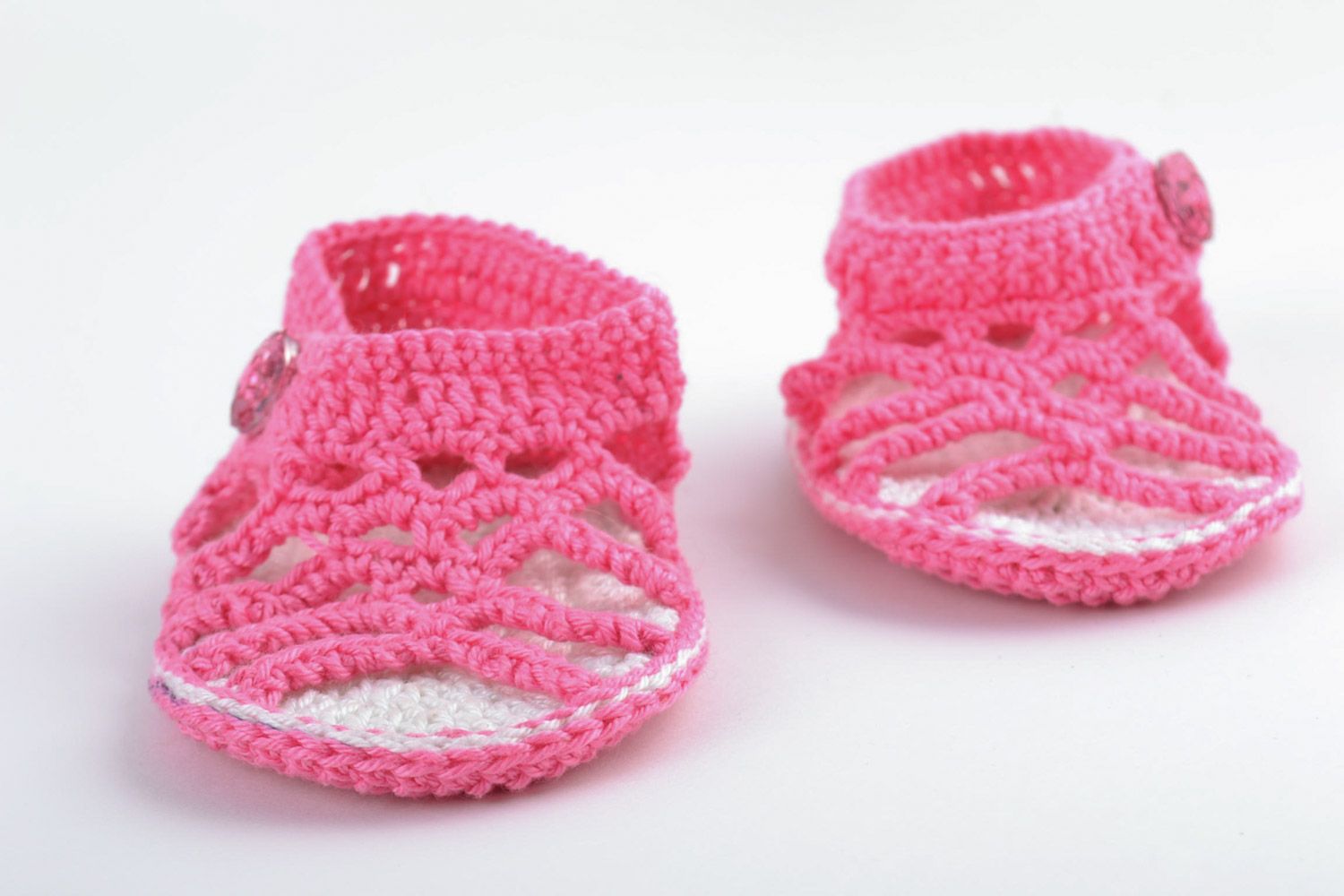 Beautiful handmade pink lacy knitted baby booties sandals for girl photo 5