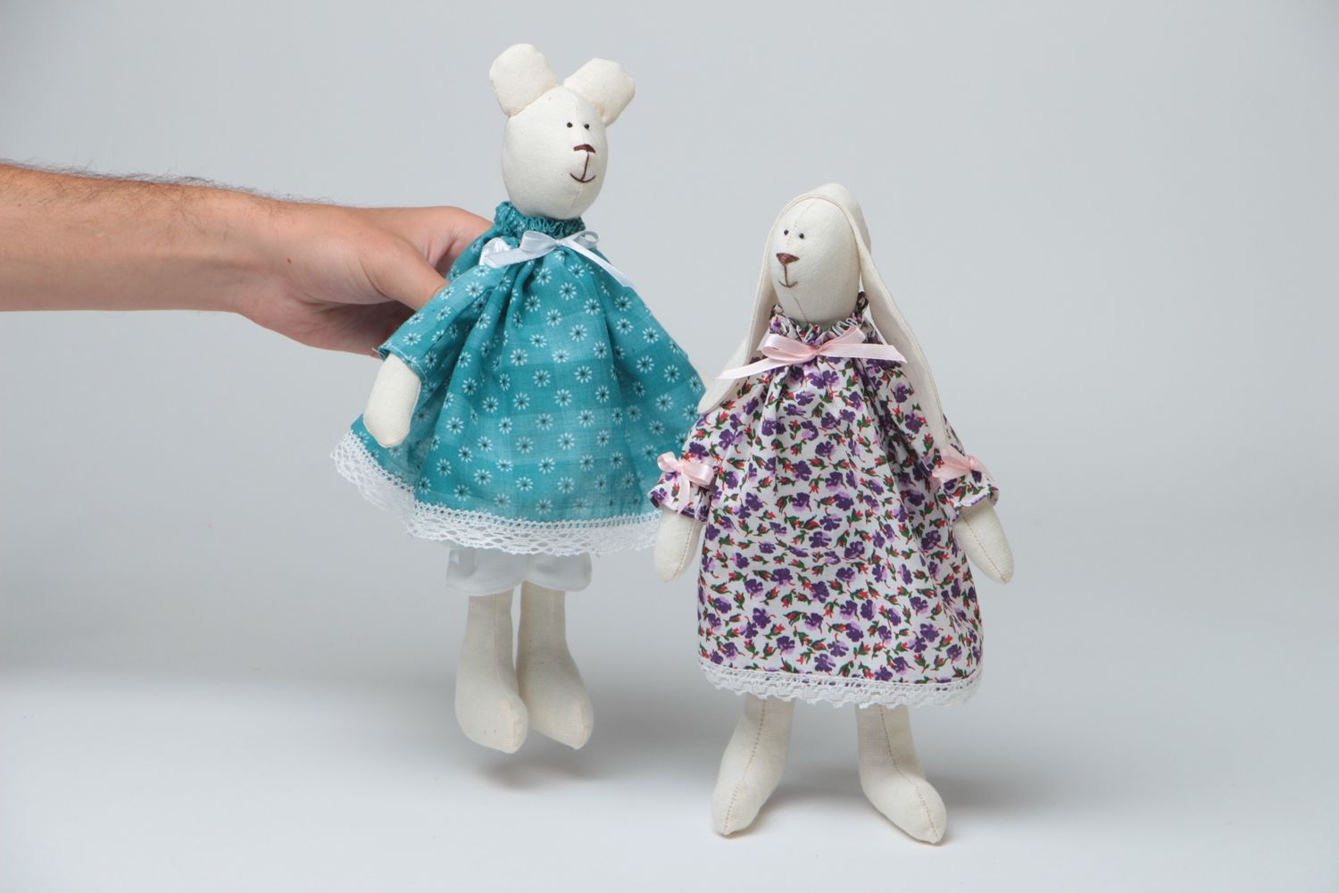 Muñecos de tela originales hechos a mano 2 piezas conejo y osito para niños foto 5