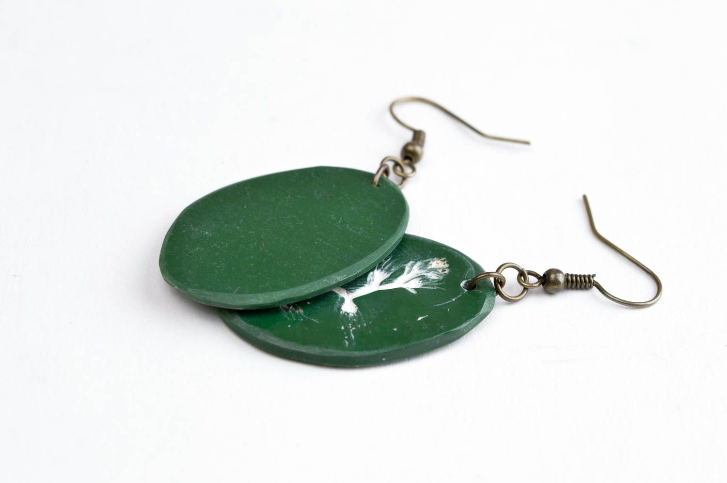 Handmade Ohrringe Polymer Schmuck Geschenk für Frauen grün oval modisch foto 3