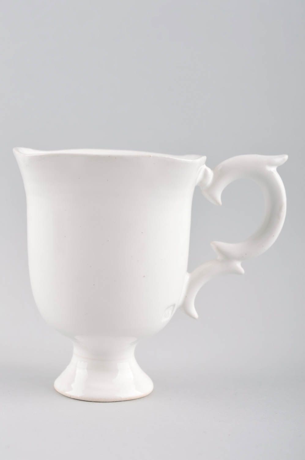 Handmade Keramik Tasse schöne Teetasse mit Unterteller Designer Geschirr weiß foto 4