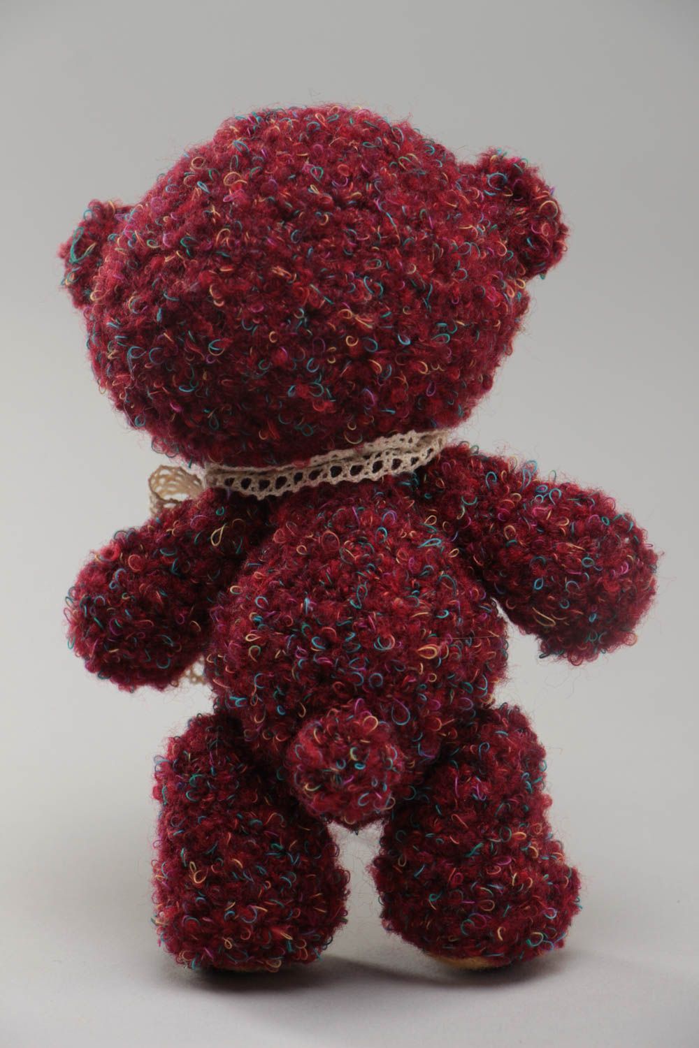 Handmade small soft toy crocheted of textures yarns and wool Bear for children photo 4