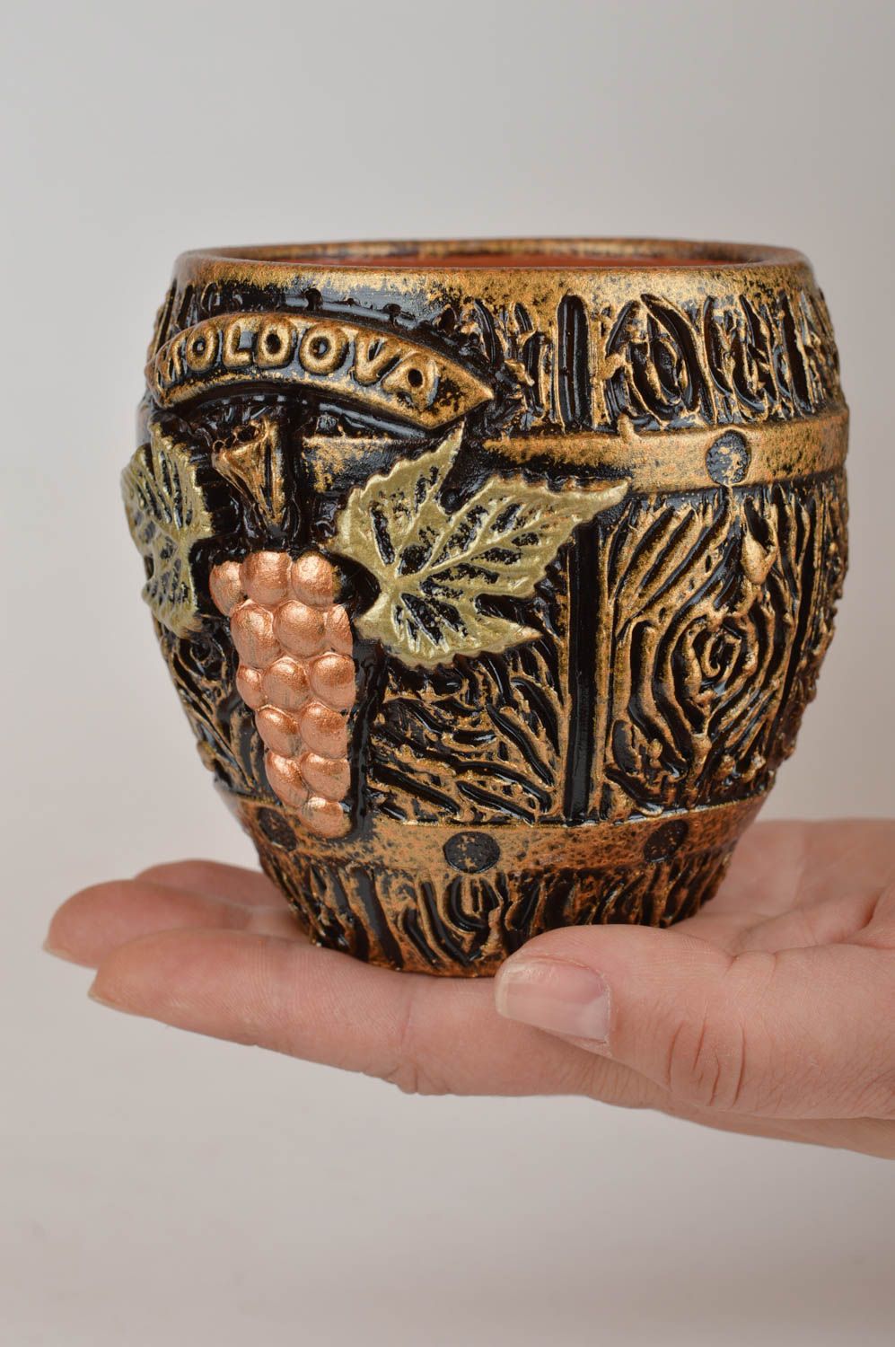 Copa decorada de barro de tamaño mediano 200 ml hecha a mano oriignal bonita foto 3